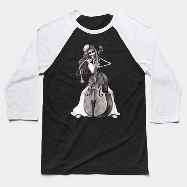 Sugar skull playing double bass day of the dead. Baseball T-Shirt by Jiewsurreal